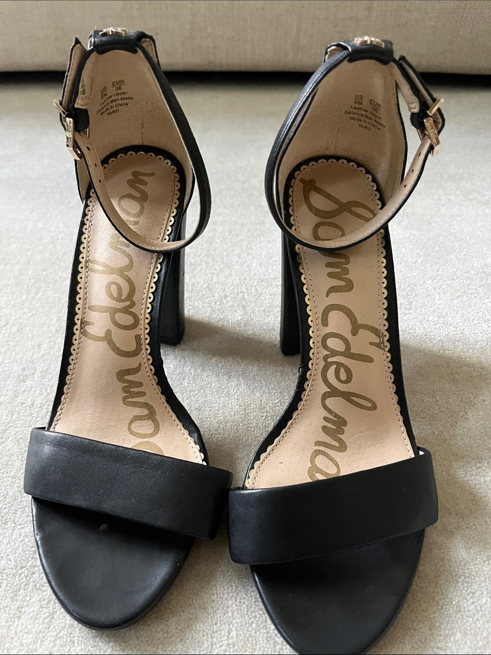 Sam Edelman Black Leather Open-Toe Ankle-Strap Block Heels